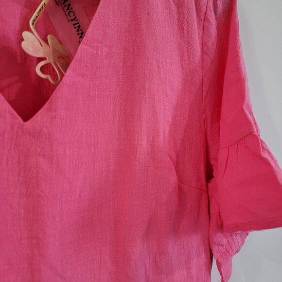 Fancy Inn Womens Knee Length Dress Size Medium‎ Pink Tiered Boho Cottagecore - Picture 7 of 7